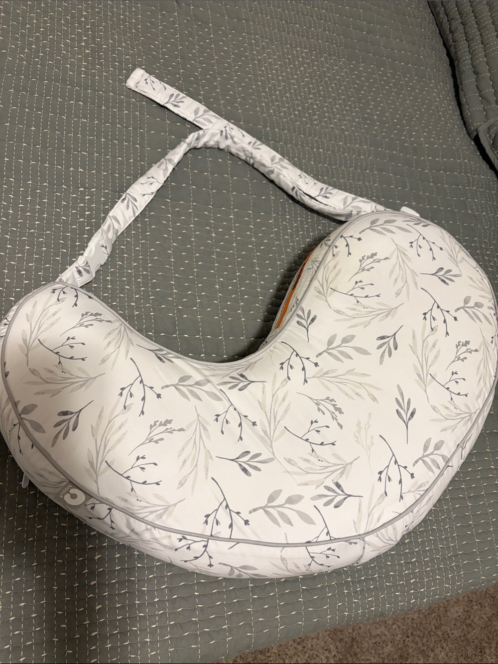 Boppy Pillow with Light Gray Botanical Print - Comfortable Support for Feeding